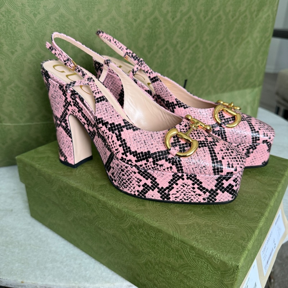 Gucci Horsebit Platform Python Print Leather High… - image 14
